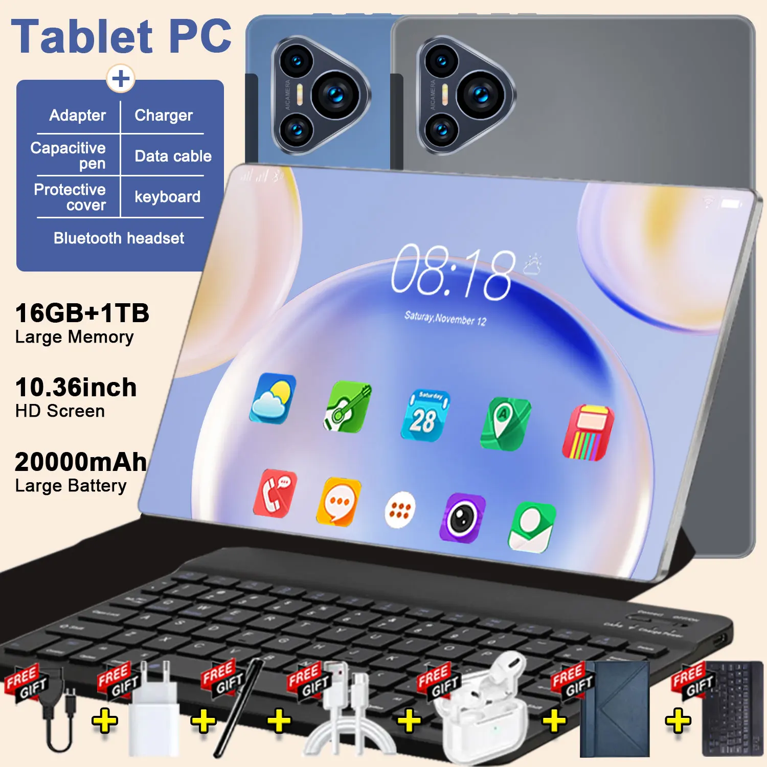 2025 originale nuovo Tablet P70 Pro 10.36 pollici Android 13 Snapdragon 8 gen2 Global 16GB + 1024GB 20000mah 5G Dual SIM WIFI HD