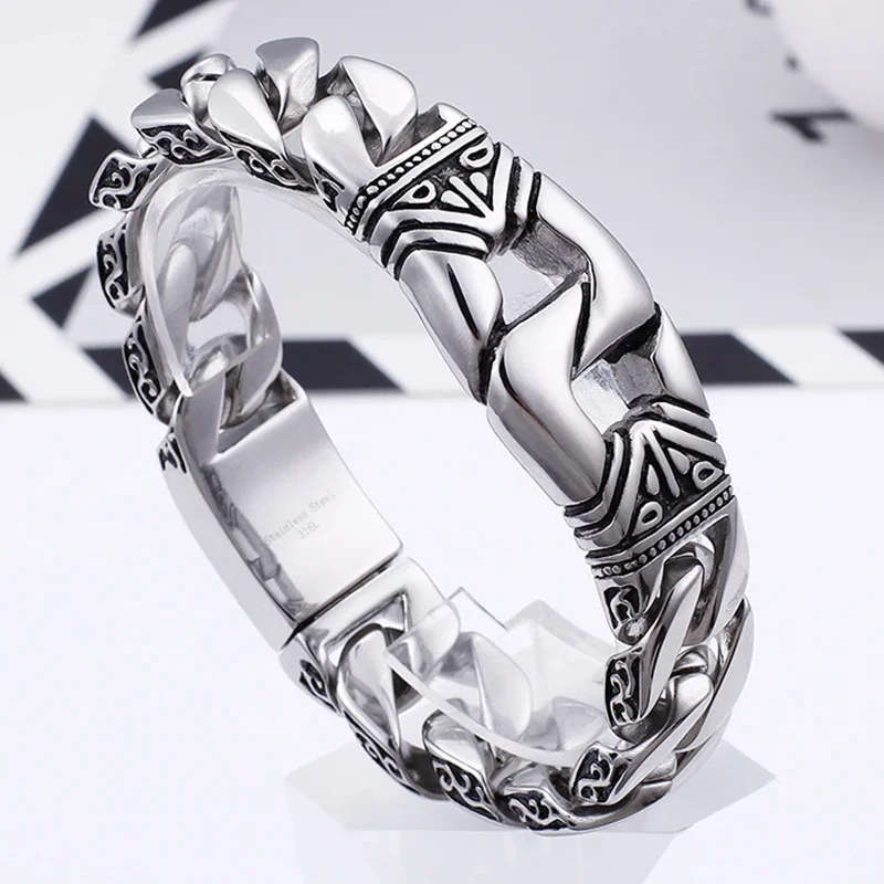 AliExpress Qiaonitu 18mm Heavy Stainless Steel Handcuff Curb Cuban Bracelet Bangle For Men Chunky Bike Link Chain Homme Bracelets Jewelry Accessory