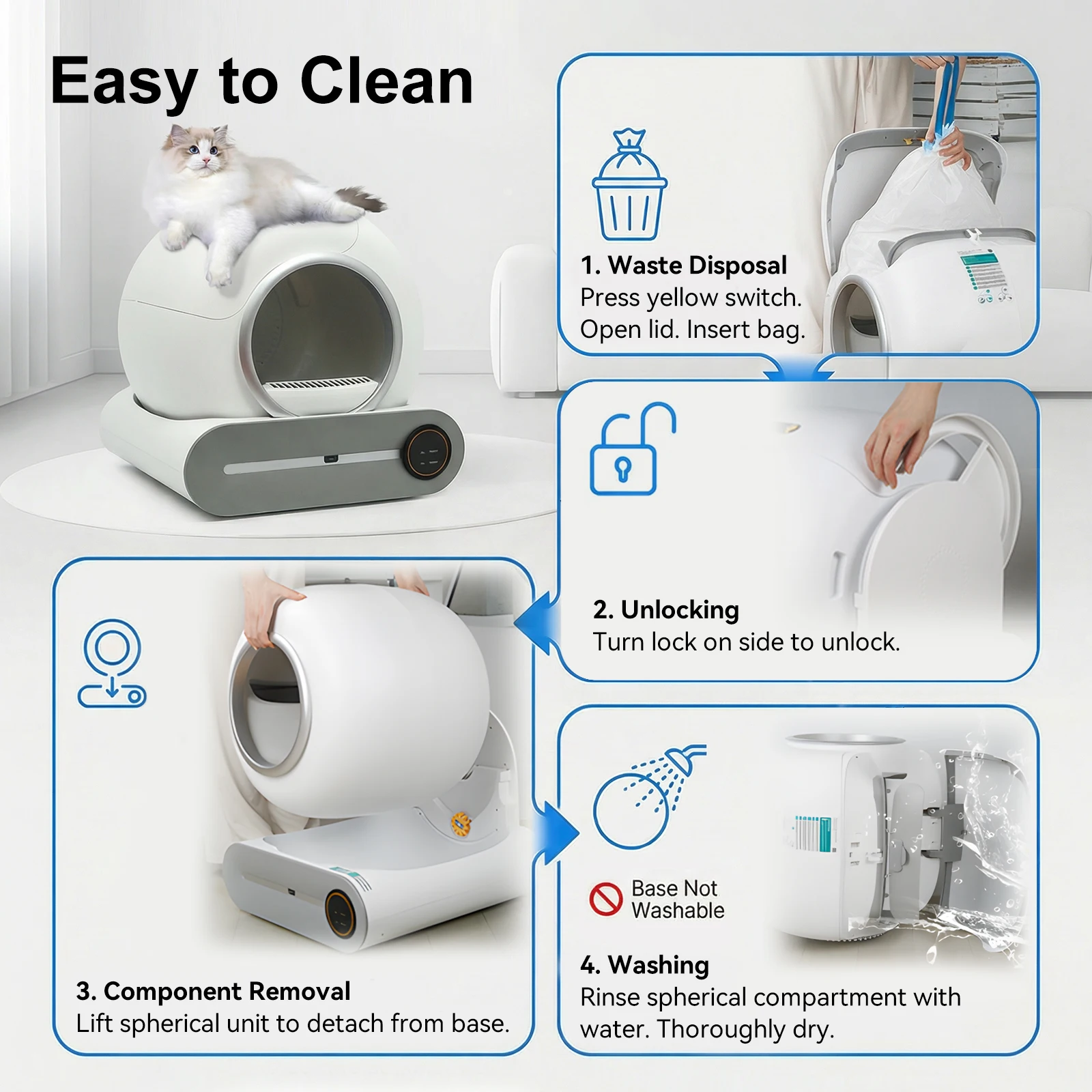 Intelligente Selbstreinigende Katzentoilette 65L Große Kapazität Automatische Katzentoilette WiFi Tuya APP-Steuerung Halbgeschlossene Sicherheits-Geruchskontrolle Katzentoilette mit Streumatte & 3 Rollen Müllbeuteln (Dieser Link bietet zwei Optionen) – Detail 7