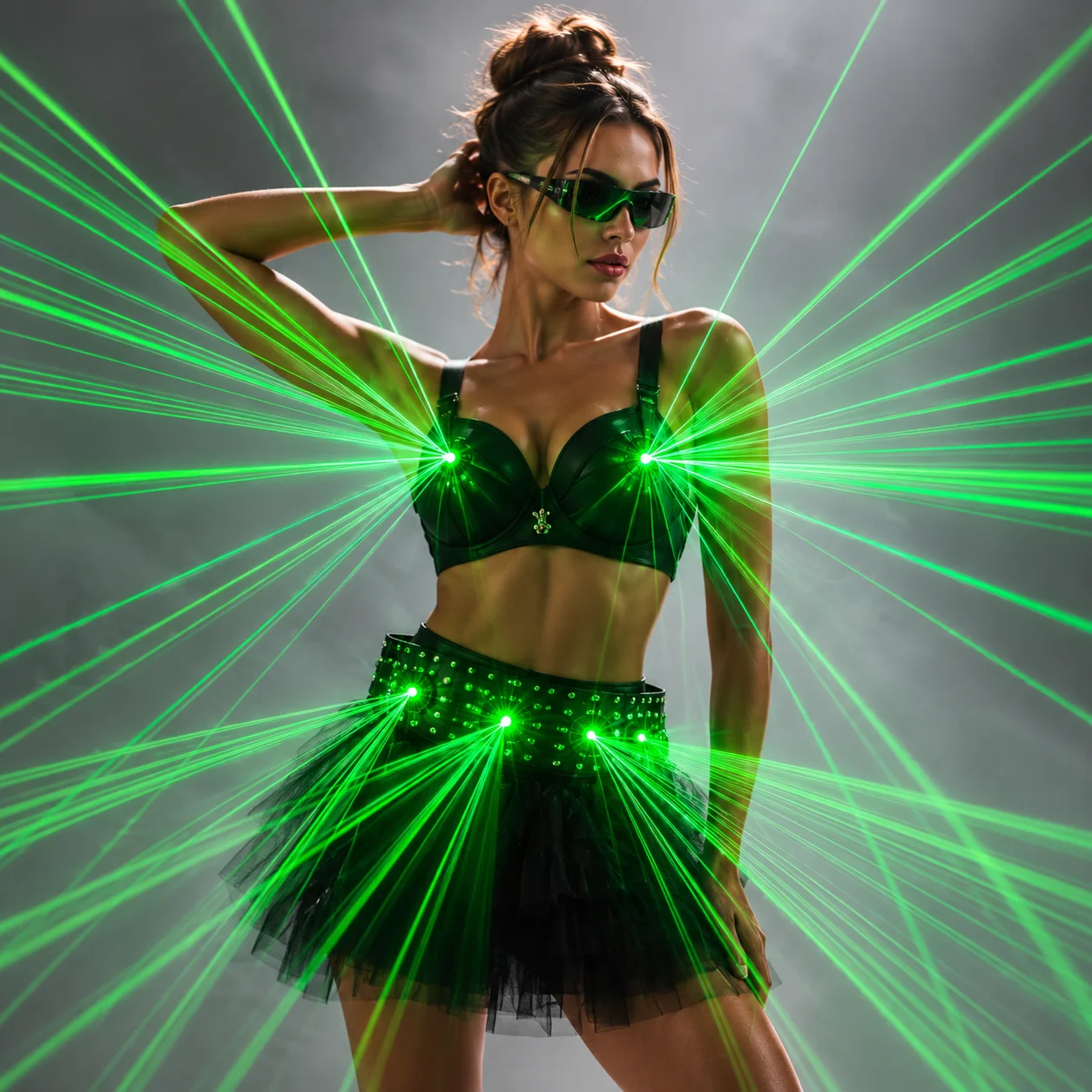 Sci Fi Future Green Laser Costume Sexy Girl Bra Laser Belt DJ Singer Bar Nightclub Laser Rain Effect