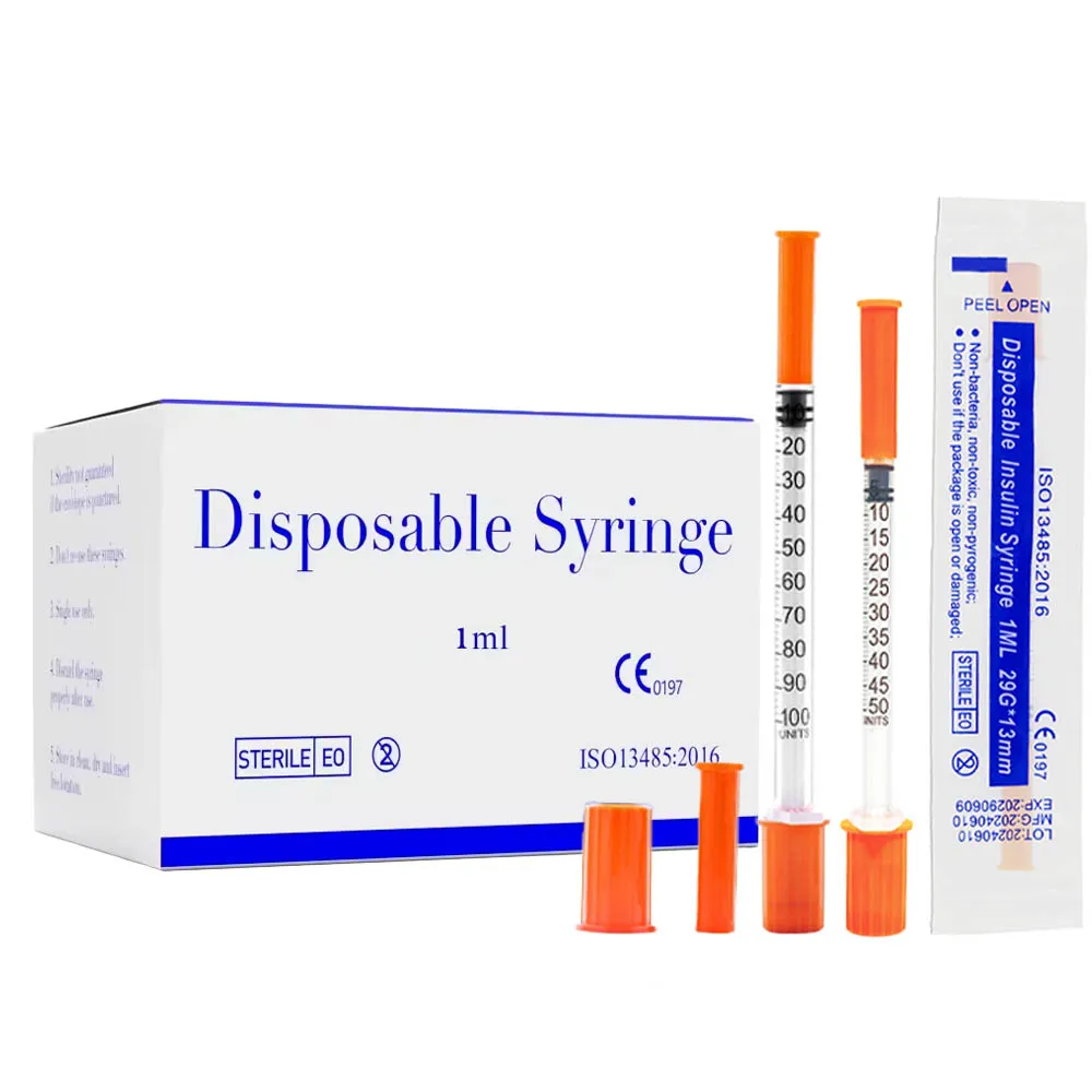 100 pz/scatola Siringhe per Insulina Sterili a Bassa Capacità (0,3ml/0,5ml/1ml) Confezionate Singolarmente per Uso Veterinario
