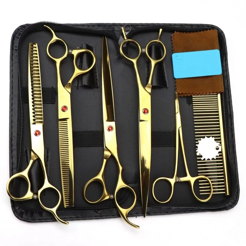 Kit 5 Tesouras Pet Shop Profissional Banho Tosa 7 Polegadas Cor Aleatória