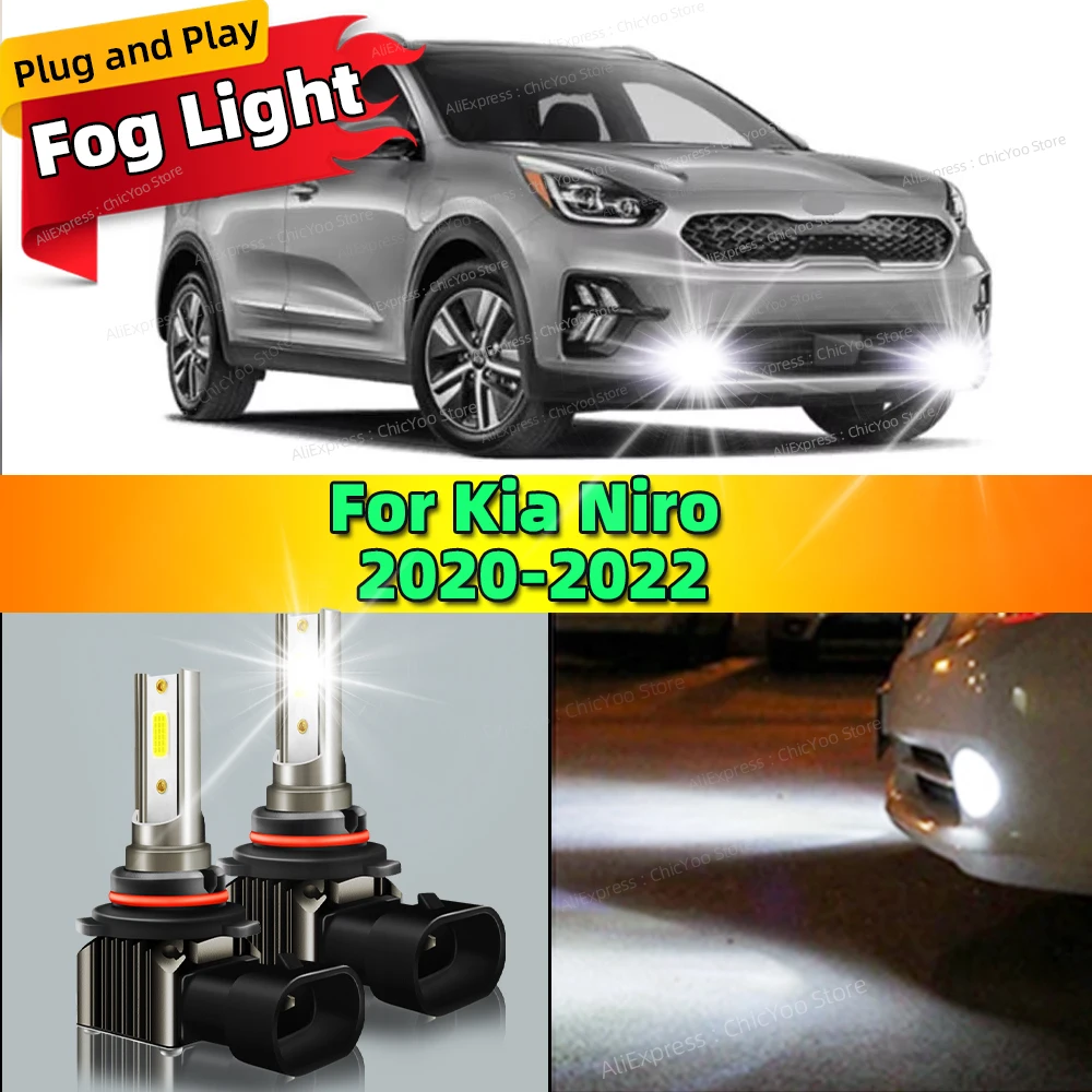 2Pcs LED Car Front Fog Light Lamps 6000K Bulb For Kia Niro 2020 2021 2022 Plug and Play Auto Accessory