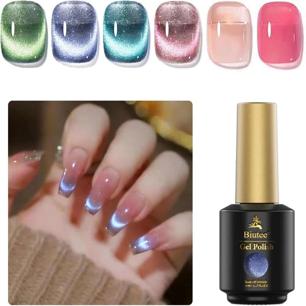 Super Bright Gorgeous Reflective Nail Art Gel 6Pcs Glitter Magnetic Nail Gel Semi Permanent UV Galactic Effect Gel Varnish