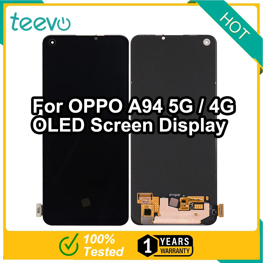 Teevo LCD For OPPO A94 5G / 4G OLED Screen Display & Touch Screen Digitizer support under fingerprint Black