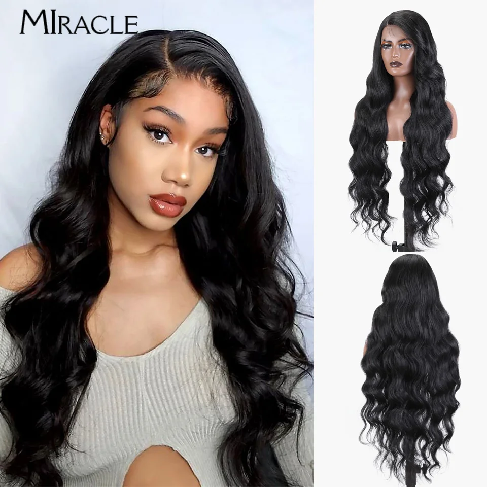 MIRACLE-Perruque Synthétique Deep At Wave pour Femme, Perruques Avant en Dentelle Ondulée, Perruques Blondes Vidéo, Perruque Cosplay Partie Latérale, 36"