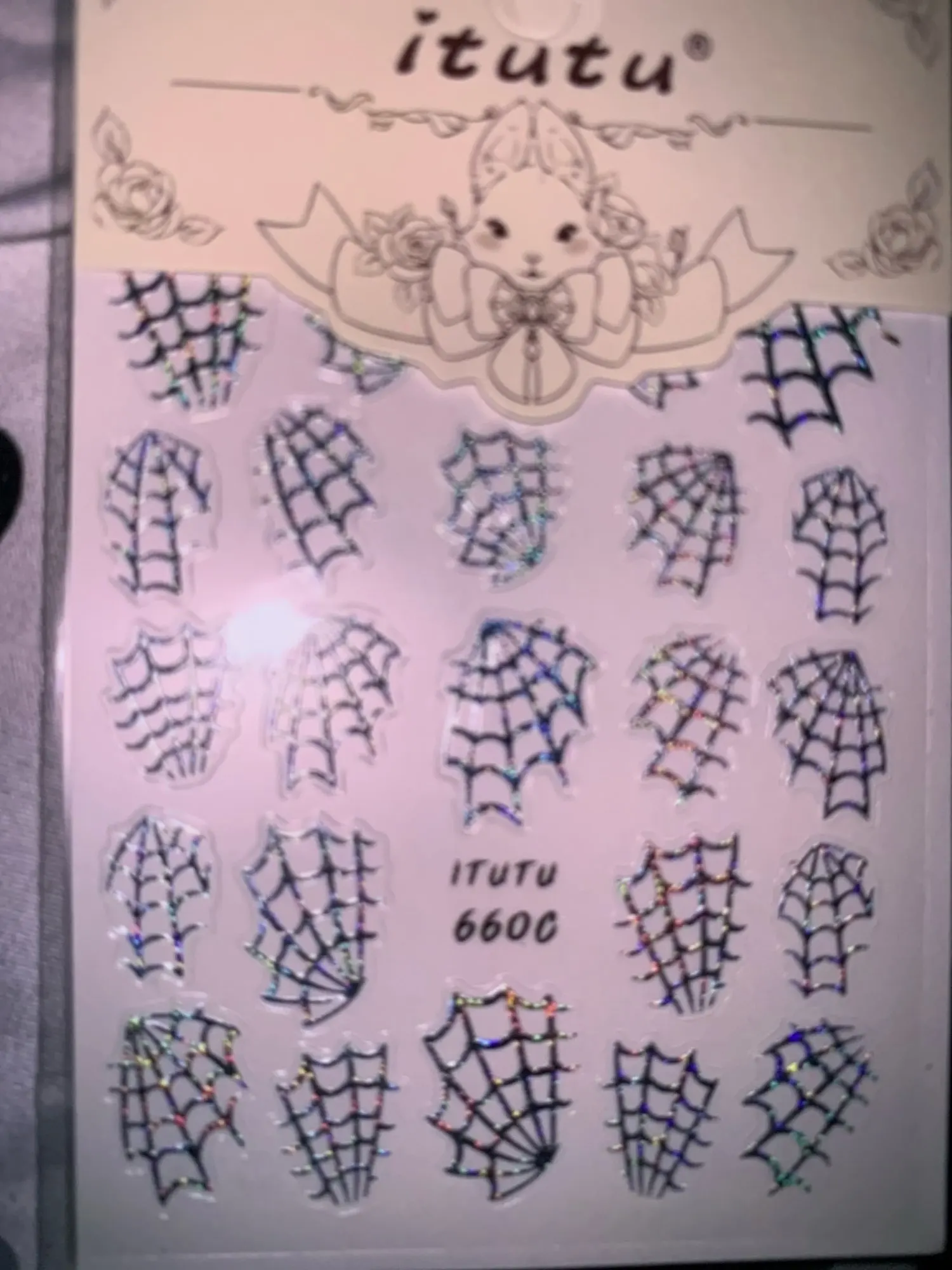 1sheet 3D Holographic Glitter Spider Web Nail Stickers Halloween Shiny Laser Spiders' Web Nail Decals Self-adhesive Nail Decora photo review