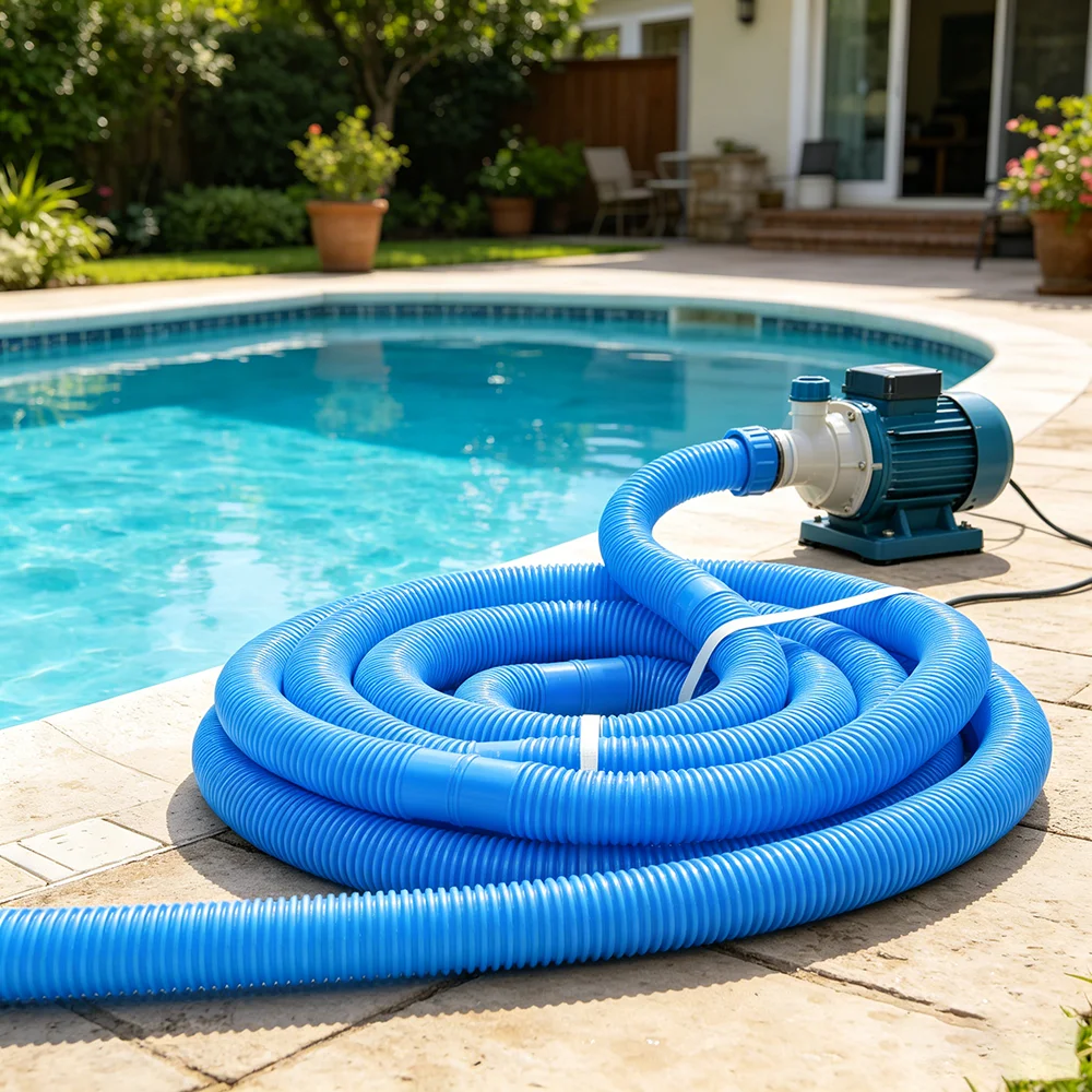 Tuyau de piscine bleu 38 mm, 6 m, résistant aux UV, LDPE, léger, divisable au mètre, idéal pour les pompes filtrantes et les accessoires de nettoyage