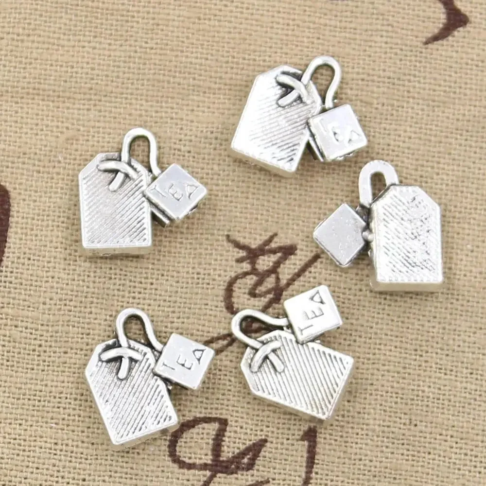15 sztuk Charms torebka na herbatę 15x15mm antyczne srebro kolorowe platerowane wisiorki dokonywanie DIY Handmade tybetański kolor srebrny biżuteria — zdjęcie 2