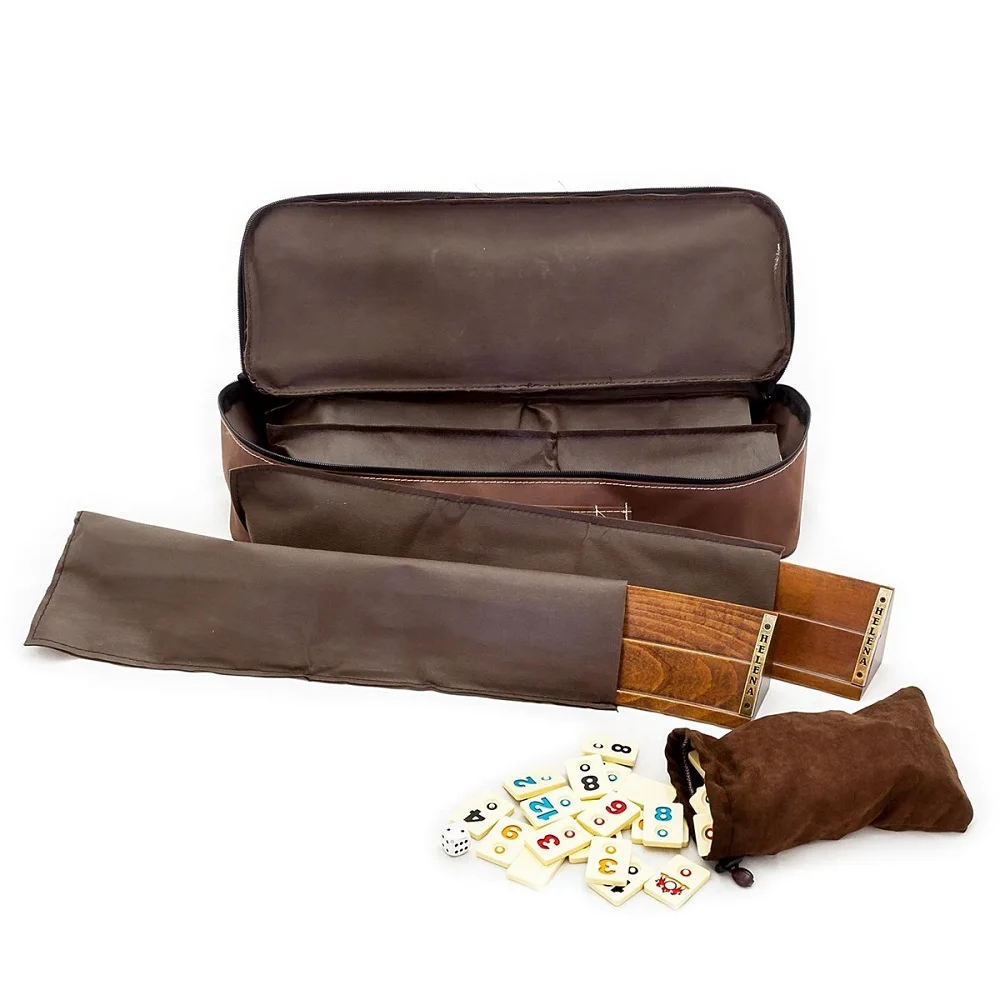 Daisy Patterned Curved Natural Wooden Okey Game Set with Faux Leather Bag Game Exclusive Okey Set