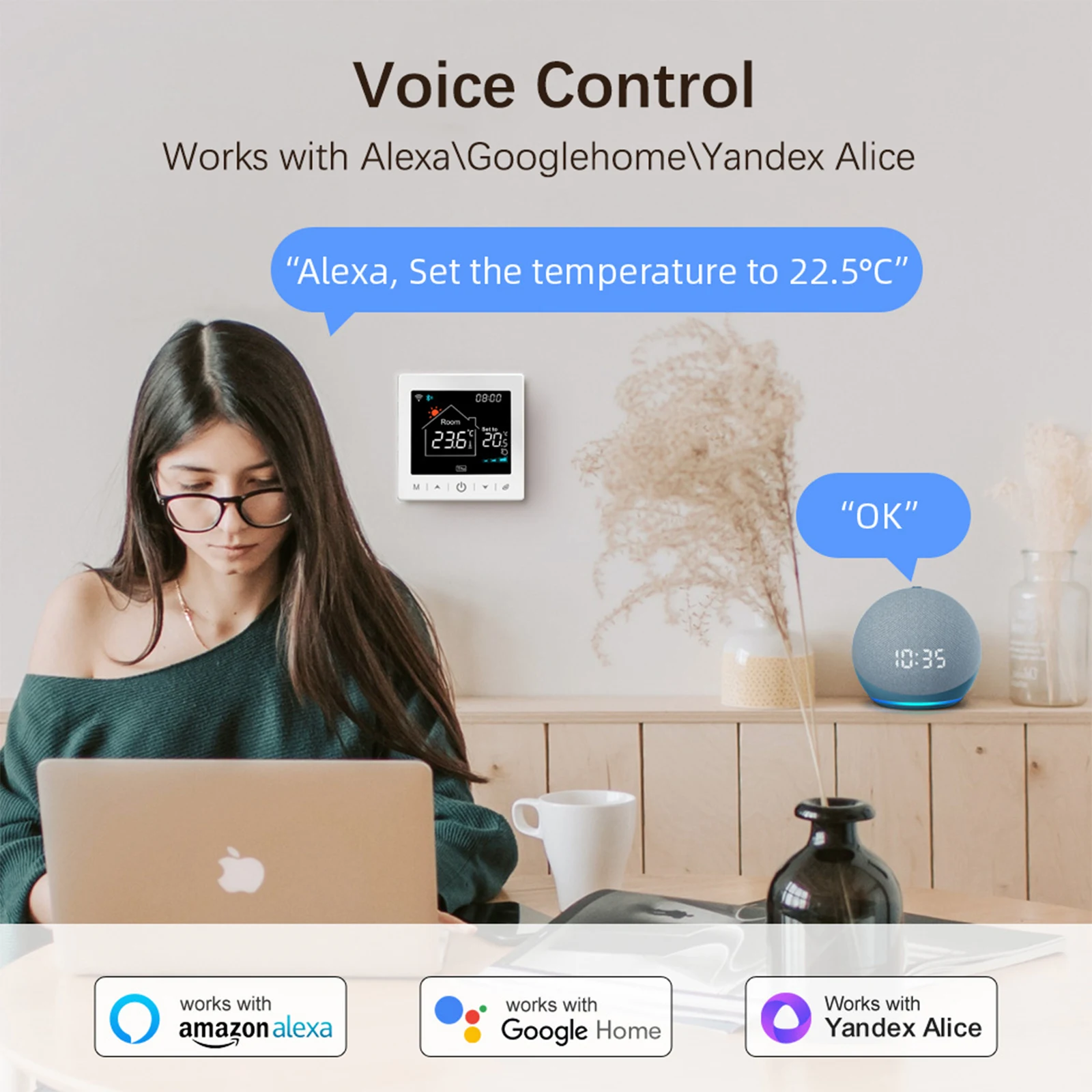 Qiumi Desktop Type Wireless Thermostat for Combi Boiler,Save Energy, Easy DIY Installation Works With  Alexa and Google home