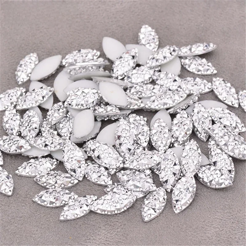 JUNAO 100 sztuk 7x15mm srebrne kryształki górskie aplikacje Flatback kryształowe naklejki Non Hotfix Strass diament dla rzemiosła — zdjęcie 2