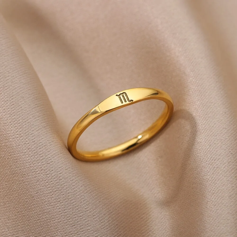 

Minimalist Zodiac Stacking Band Stainless steel Constellation Ring Customized Initial Letter ring for Mother's Birthday Gift