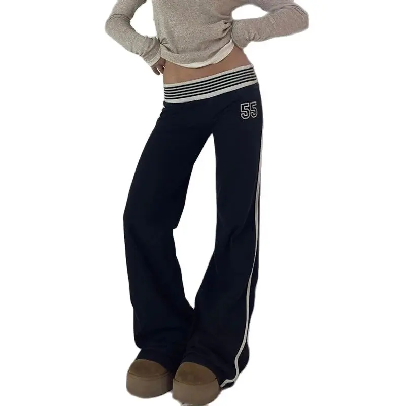 Rockmore-Pantalones rectos de cintura baja a rayas Harajuku para mujer, ropa de calle con estampado de moda, pantalones de chándal informales, pantalones coreanos Y2K