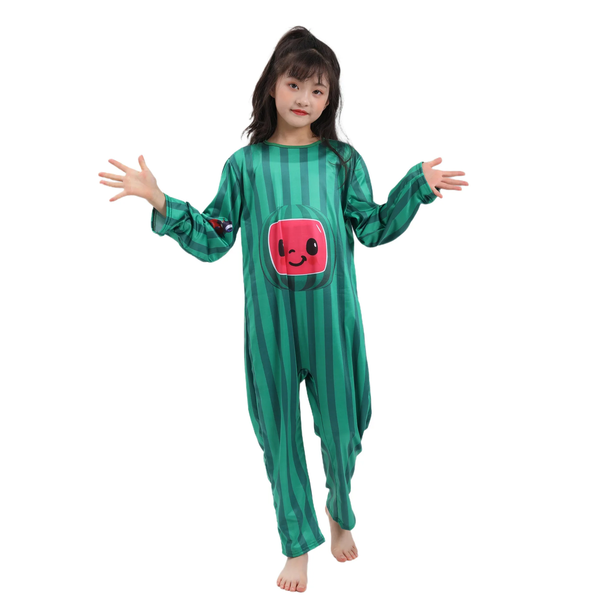 Halloween Children's Cosplay Green One-Piece  Costume SuperBaby Watermelon Jumpsuit Party Dress Up for Kids Girls