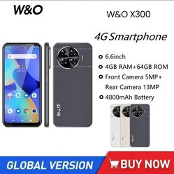 New W&O X300 Ultra-Thin 4G Smartphones Quad Core 4GB+64GB 6.6Inch HD+ Display Android 10 Mobile Phone 13MP 4800mAh Leather Style