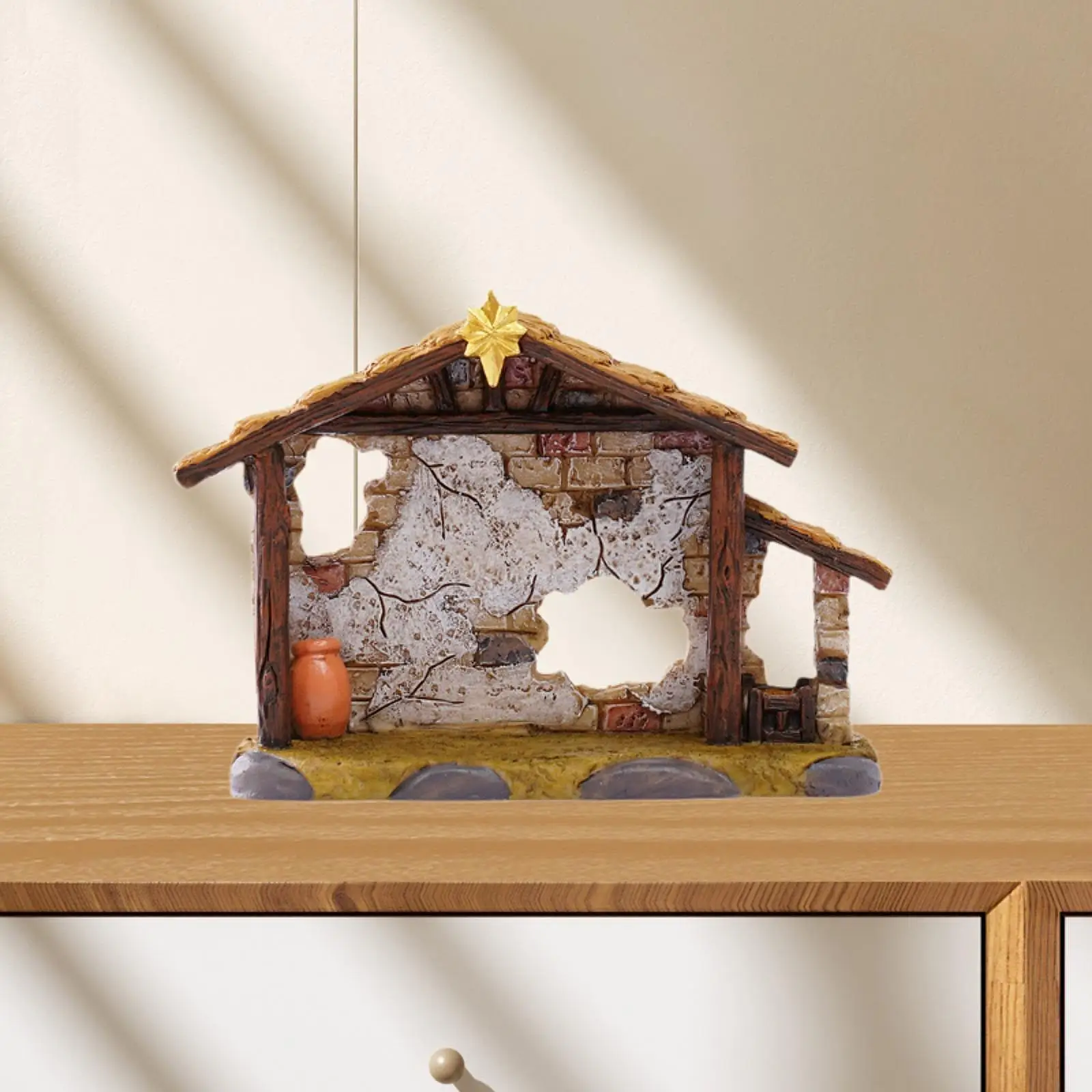 Empty Nativity Stable Resin Christmas Manger Scene for Home Living Room Holiday Tabletop Display Xmas Decoration