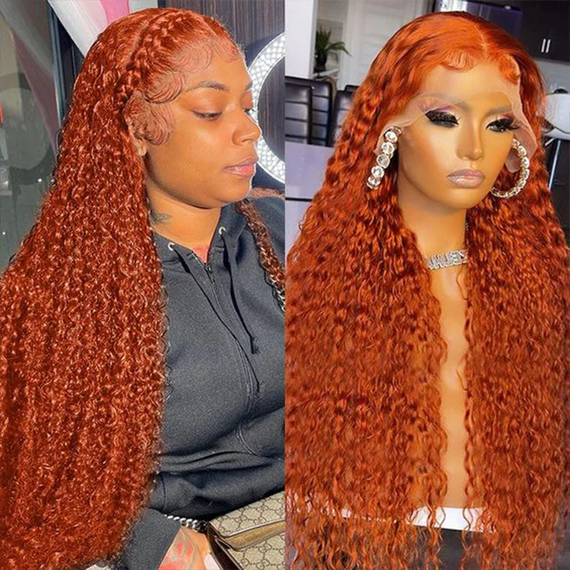 13x6 ginger lace front wig human hair Deep Wave orange wig 30inch curly wigs choice for women brazilian wigs on sale