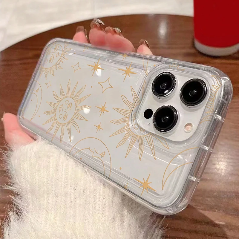 Sun Moon Stars Transparent Phone Case For Xiaomi Redmi Note 12 4G 11 10 13 Pro Plus 5G 11S 12S 10S 9S 9 12C 13C 4G Phone Cover