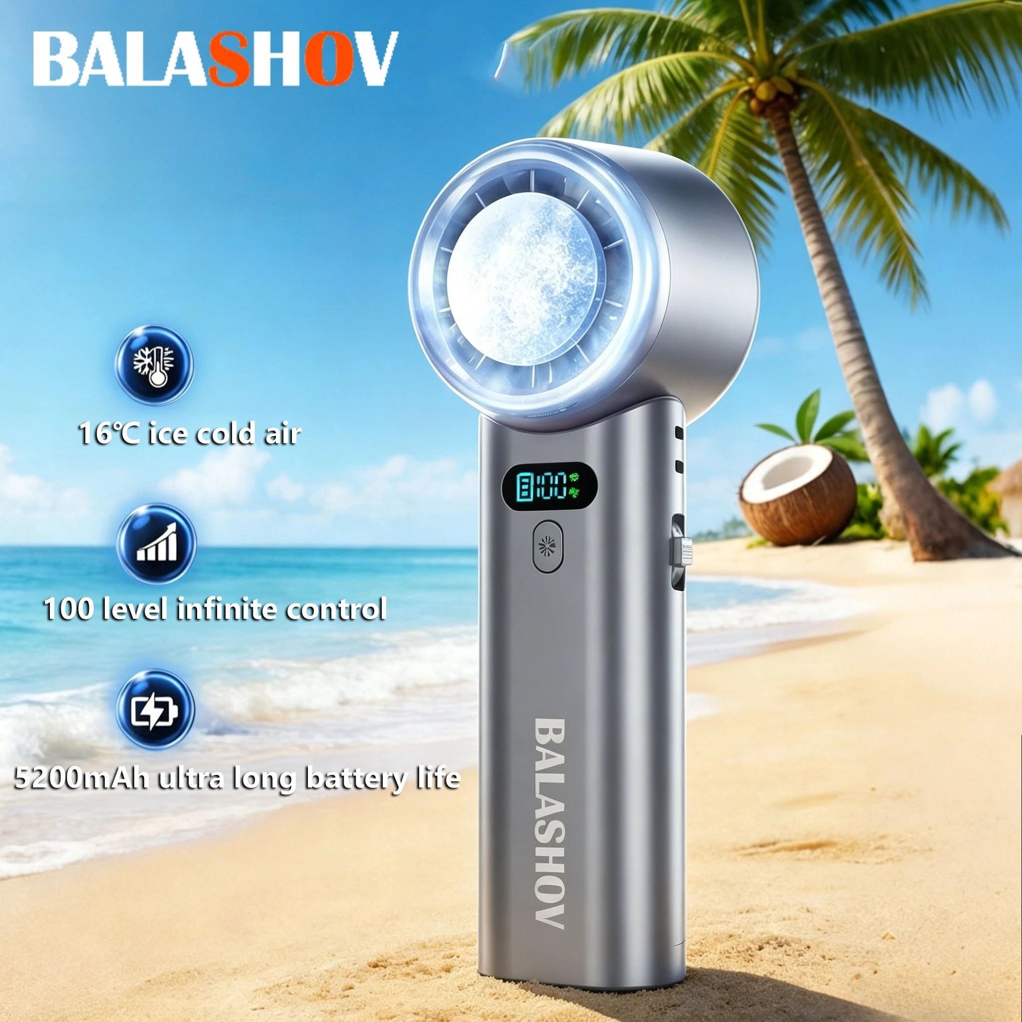 Ice compress high-speed cooling fan Electric Hand Fans USB Rechargeable LED Digital Display Portable Mini Fan Folding style for Travel Camping Outdoor