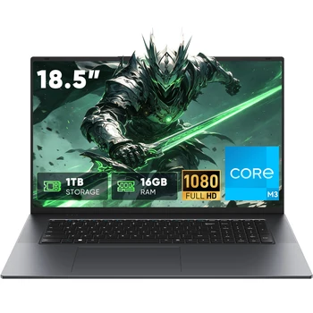 18.5' FHD Laptop Computer, 16GB RAM 1TB SSD, Dual-Core M3-8100Y up to 3.4GHz, HDMI, RJ45, Large Screen Notebook for Student, Home Business, Multitasking & Entertainment