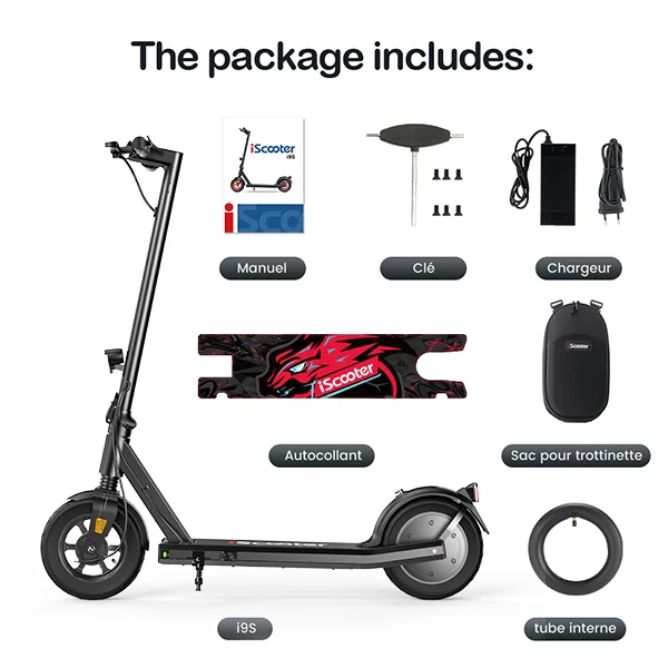 iScooter-i9S Electric Scooter, 500W motor, 36V/10Ah battery, 30KM Range & 35KM/H Folding Scooter, Dual Brakes, Front Suspension