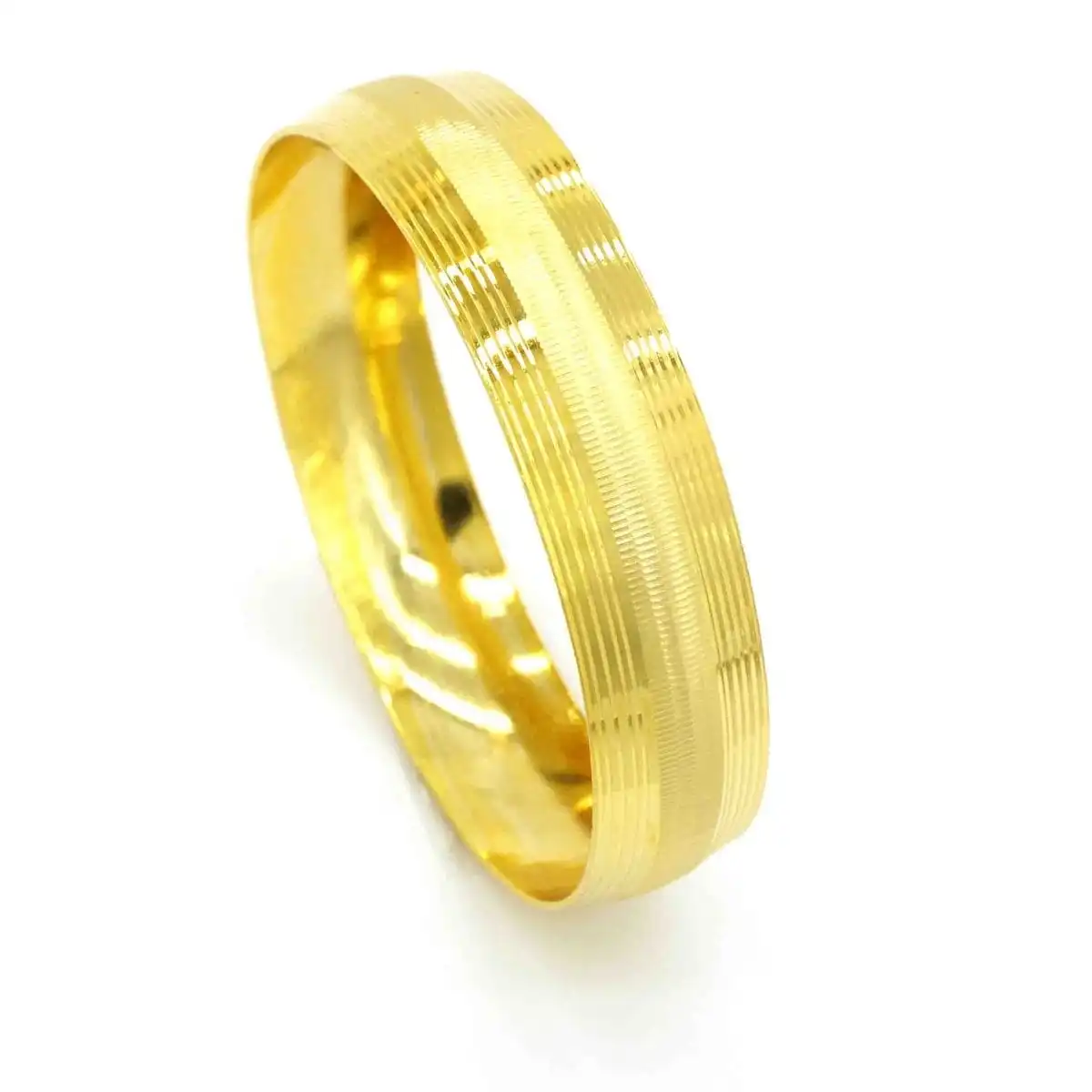 GoldFashion 22K 1.5 Cm Gold Plated Vertical Stripes Bracelets & Bangles Trendy Jewelry Accessories for Women Stainless Steel Gif