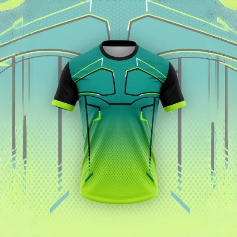 Men's Cyberpunk Armor Teal Neon Green Gradient Compression T-Shirt Muscle Fit Crew Neck Short Sleeve Quick Dry Stretch Breathabl
