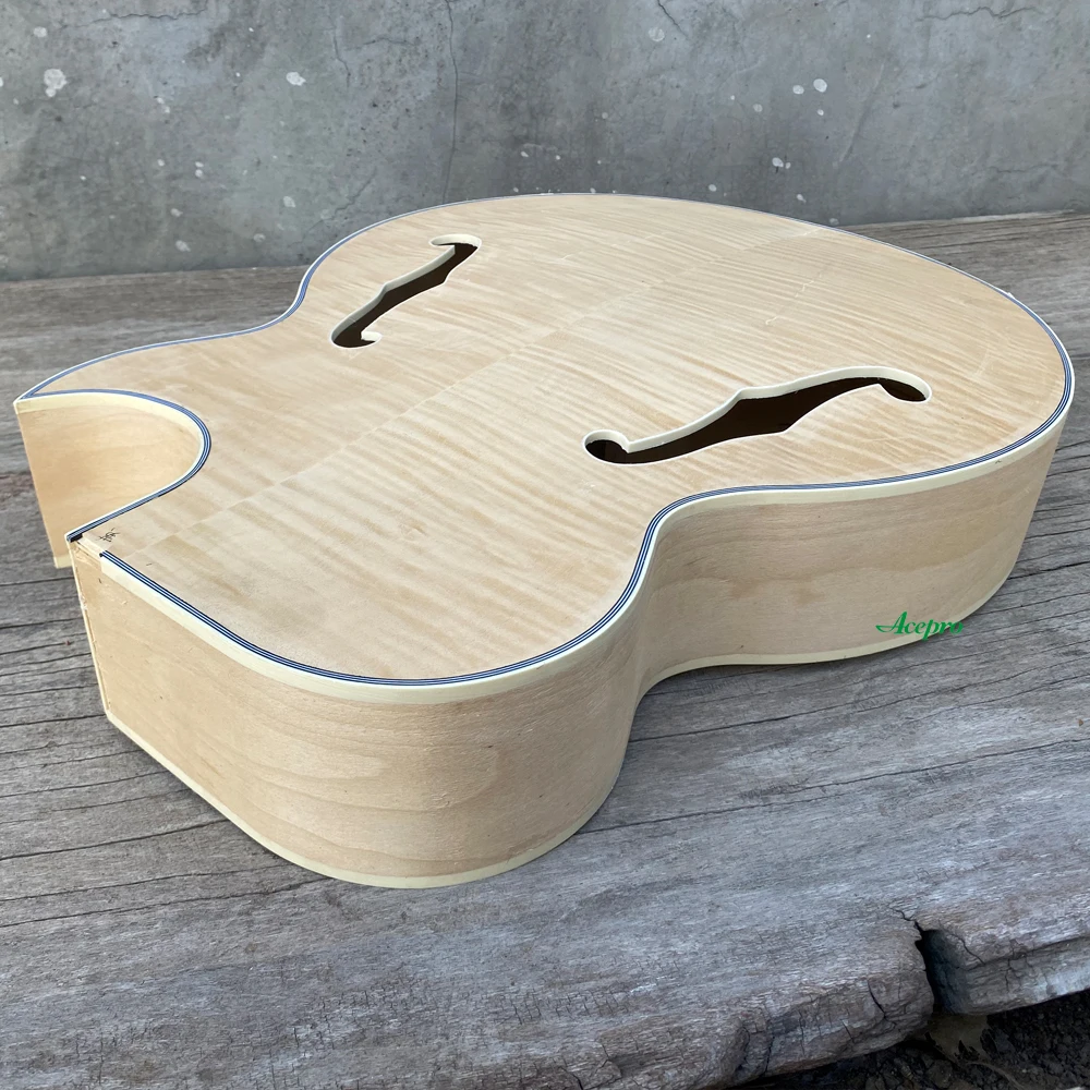 Unfinished Full Hollow Body with Flame Maple Top, Single Cut, F Holes, DIY Electric Guitar, Free Shipping