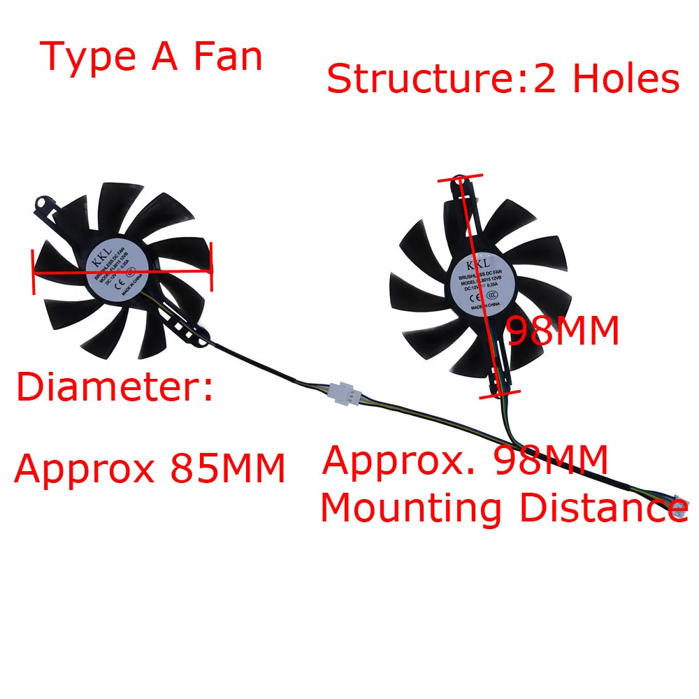 2Pcs/Set Ventilador de tarjeta gráfica,Enfriador VGA,85MM Diameter,98MM Mounting Pitch,para 51risc RX 6600M,para AMD Soyo RX6600M