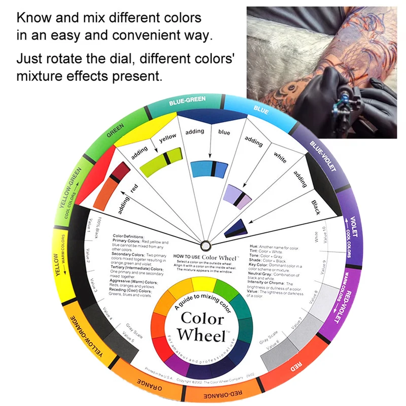 ​​12 Color Mixing Guide Wheel Rotatable Paper Card, for Nail Pigment Tattoo Ink & Microblading Makeup Blending Chart Matching Su