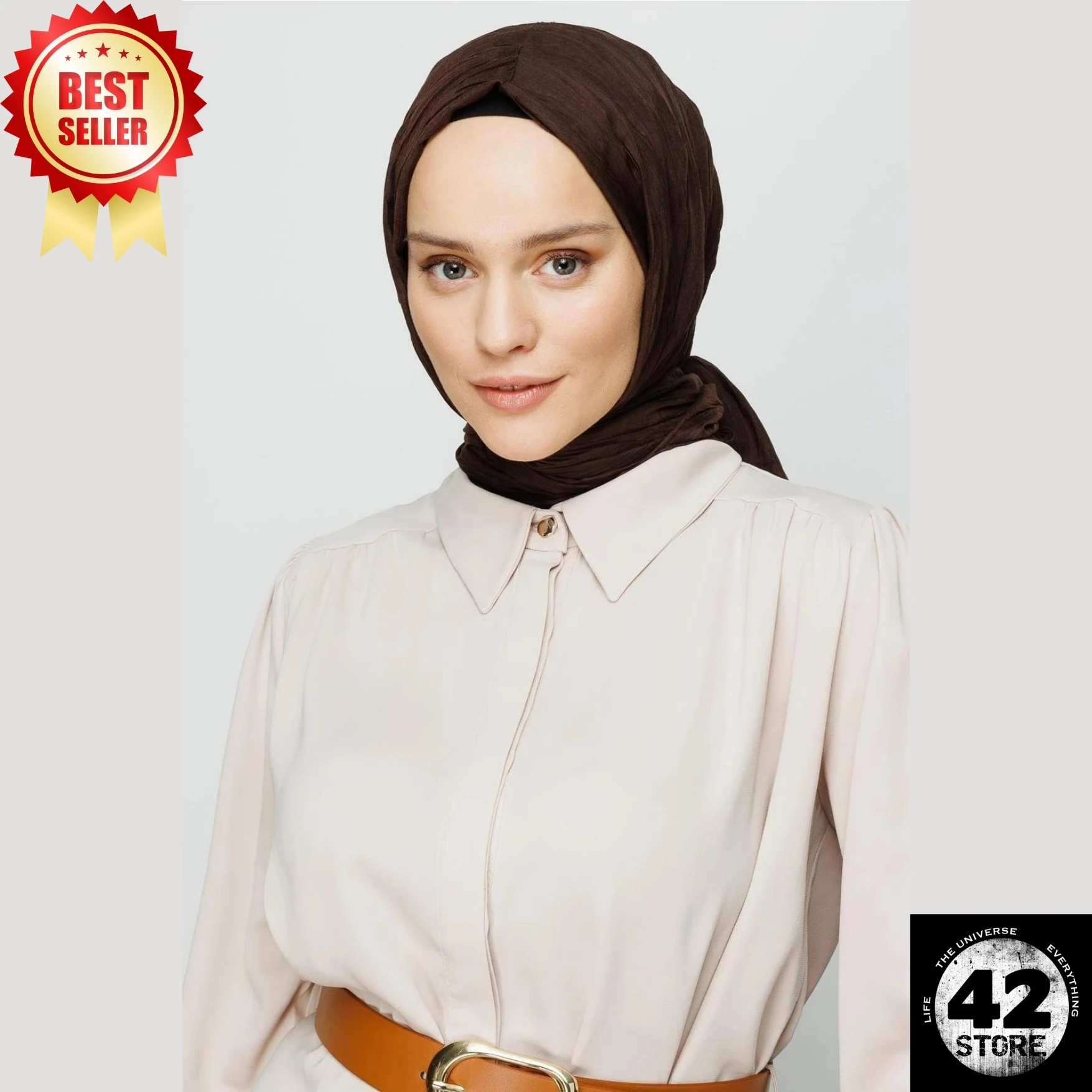 

No Ironing Required, Can Be Used Without A Cap, Comfortable, Trendy Pleated Bitter Brown Bamboo Scarf