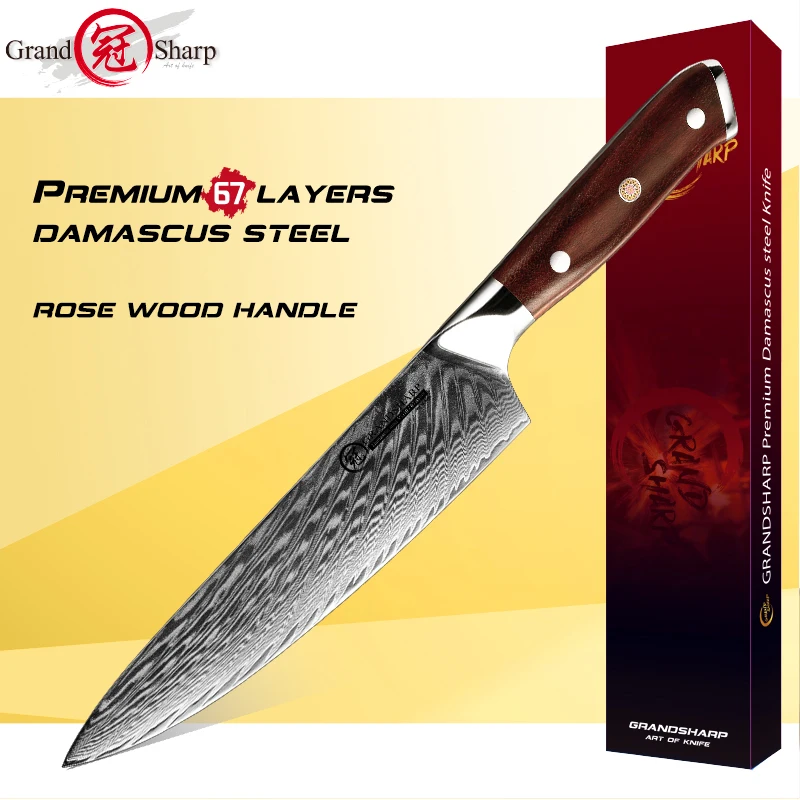 

Damascus Kitchen Knife vg10 Japanese Damascus Knives Chef Knife Damascus Steel Rose wood Handle Gift Box Protective Sheath Tools