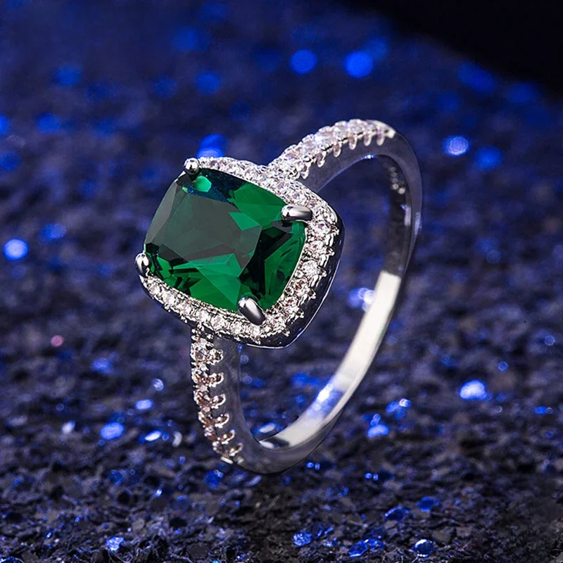 ZDADAN 925 Sterling Silver Vintage Emerald Rings Dla kobiet Biżuteria zaręczynowa ślubna — zdjęcie 2