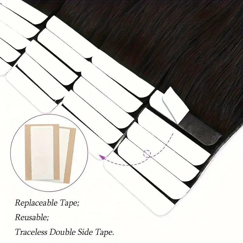 Alimice Tape In Hair Extensions  #1B Human Hair Remy 50g Straight Invisible Tape In Hair Extensions 20pcs For Women