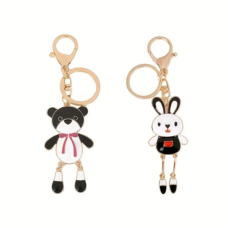 

Creative zinc alloy rabbit metal keychain popular black and white bear decorative pendant, suitable for party keychain gift bag