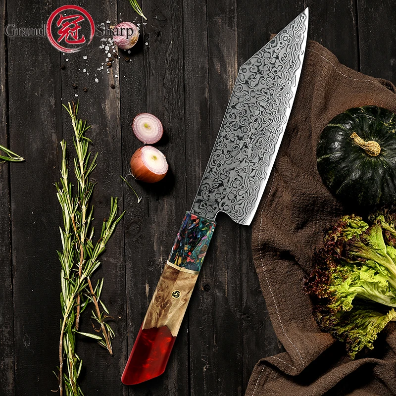 Chef Knife Japanese Damascus AUS-10 Stainless Steel Fish Meat Vegetables Kitchen Design Cooking Tool Professional Butcher Red