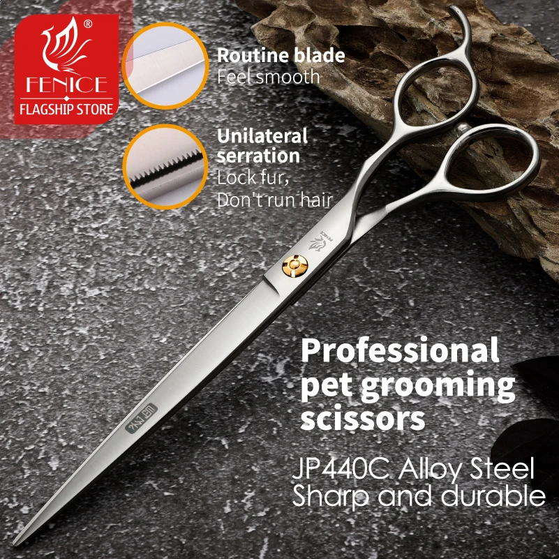 Fenice 7.0/7.5 Professional Grooming Cutting Straight Scissors Japan 440C Seratted Shear for Dogstylist