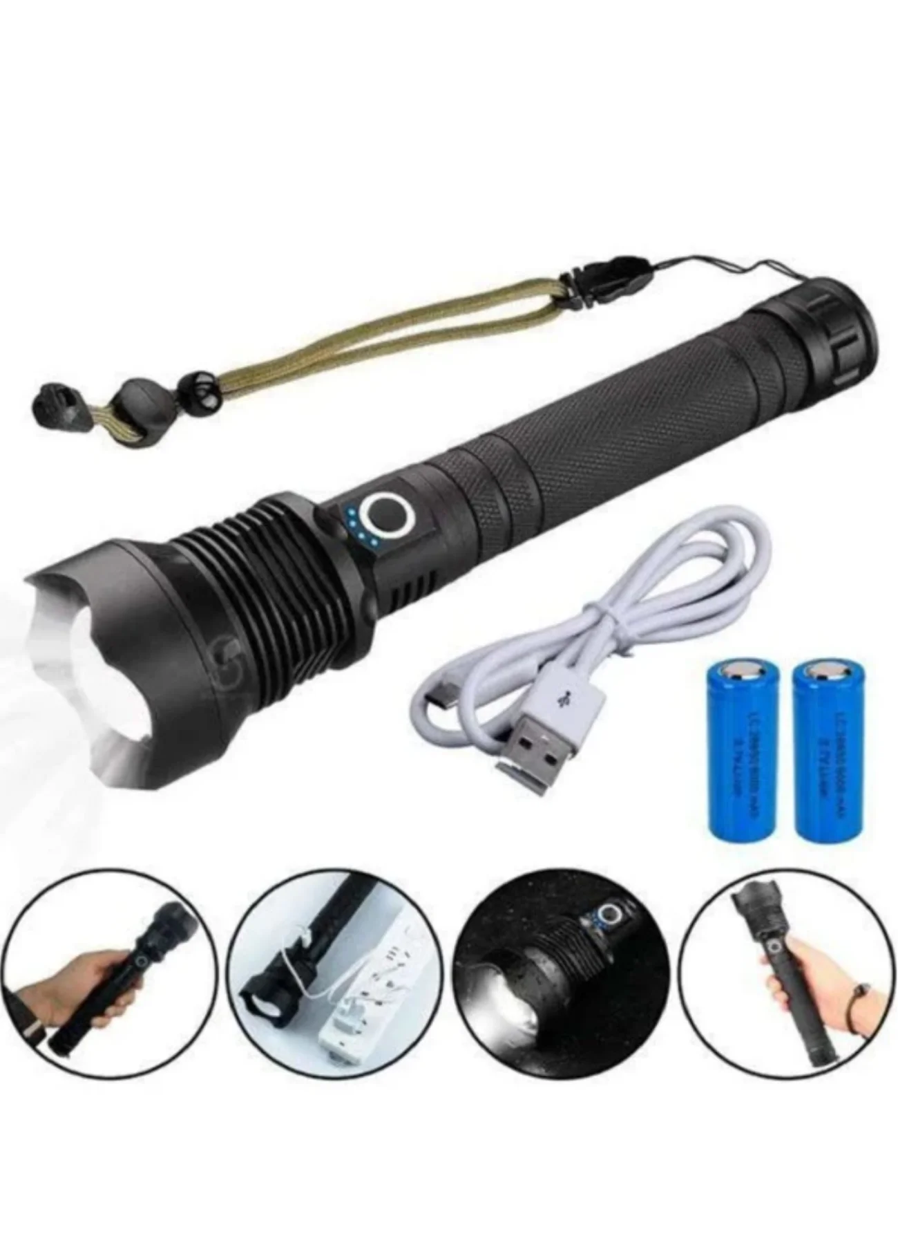 Lanterna Tática Luz Led P90 Zoom Telescópico Usb Regarregavel Potente