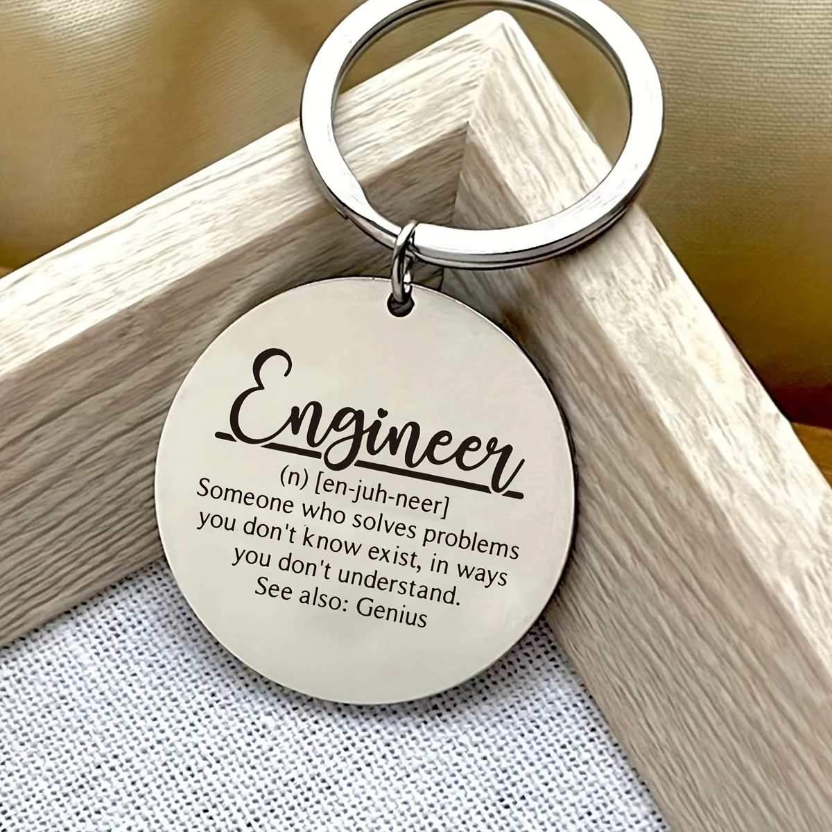 Personalized Round Engineer Quote Keychain, Keepsake Gift