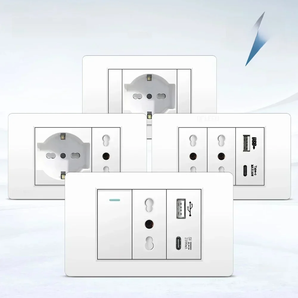 DELEFU White Retardant PC Italy USB TypeC Fast Charging Wall Socket Schuko Tuya Wifi Smart Switch Sat TV Tel Doorbell Chile — zdjęcie 2