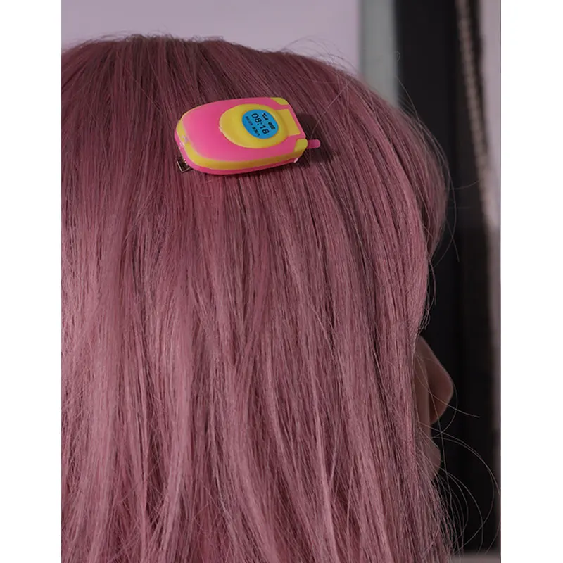 Pink Bag Telephone Computer Toy Hairpin Personality Cyberpunk Clip for Women Cool Girl Funny Y2K Jewelry HUANZHI 2022 NEW