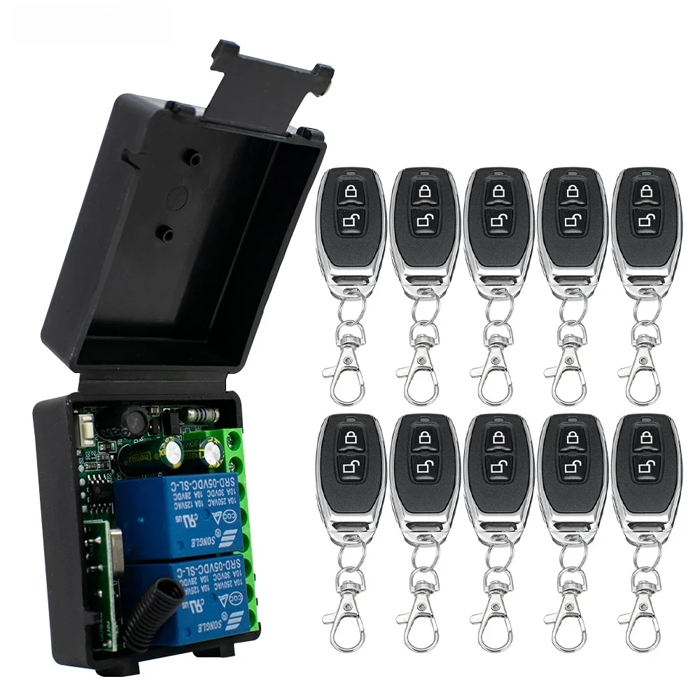Commutateur de télécommande sans fil RF, 2 canaux, 433Mhz, AC 85-256V 220V 110V, relais, Module récepteur 2CH pour rideau lumineux de porte de Garage