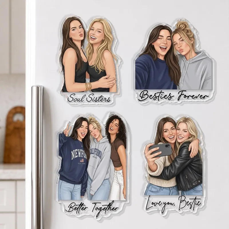 2d Personalized Photo Portrait Fridge Magnets, Custom Bestie Photo Magnet, Best Friend Magnet, Bff Gift, Friendship Gift, Group
