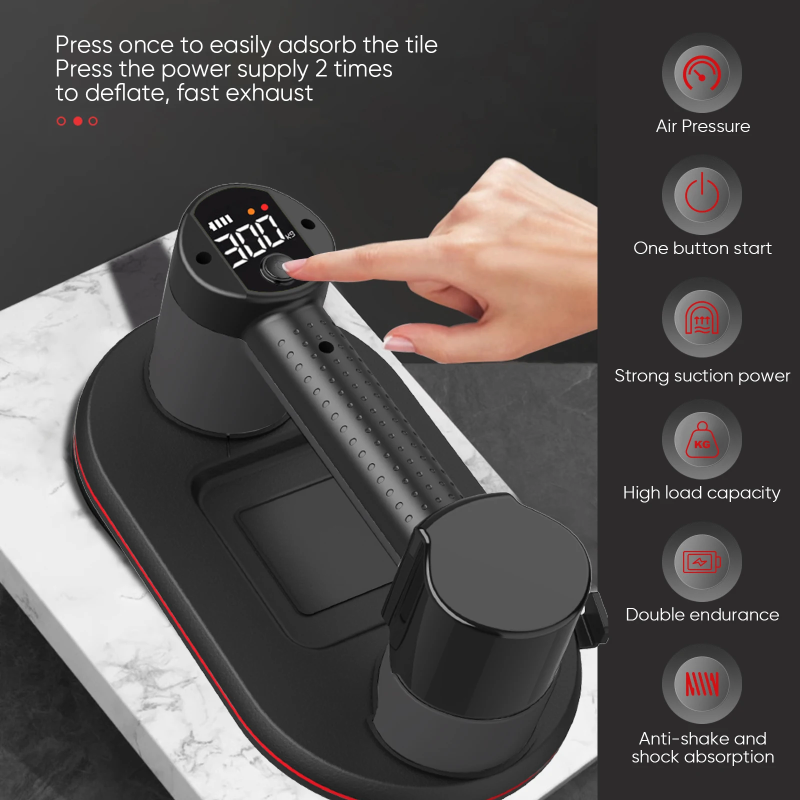 300 kg Last, robustes Smart Display, großer elektrischer Vakuum-Saugnapf, Glasfliesenheber, 4000 mAh, Vakuumsauger, Hebewerkzeug – Detail 4