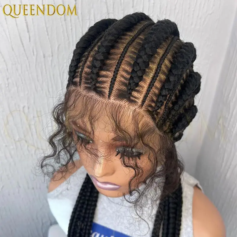 36 ''الصناعية صندوق جامبو الدانتيل شعر مستعار أمامي كامل الدانتيل كورنو تويست جديلة فو Locs شعر مستعار للنساء السود عقدة صندوق شعر مستعار مضفر #1