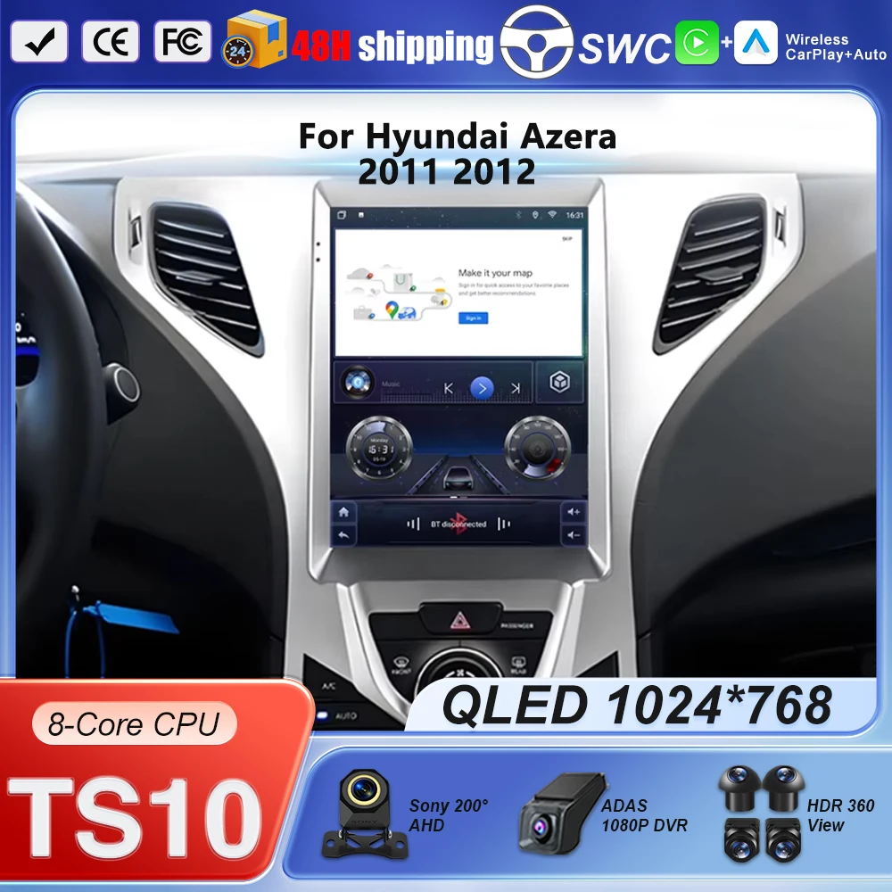 9.7 Inch Car For Hyundai Azera 2011 2012 Wireless Android Auto Carplay 4G WIFI Car Radio Multimedia Navigation GPS NO 2DIN