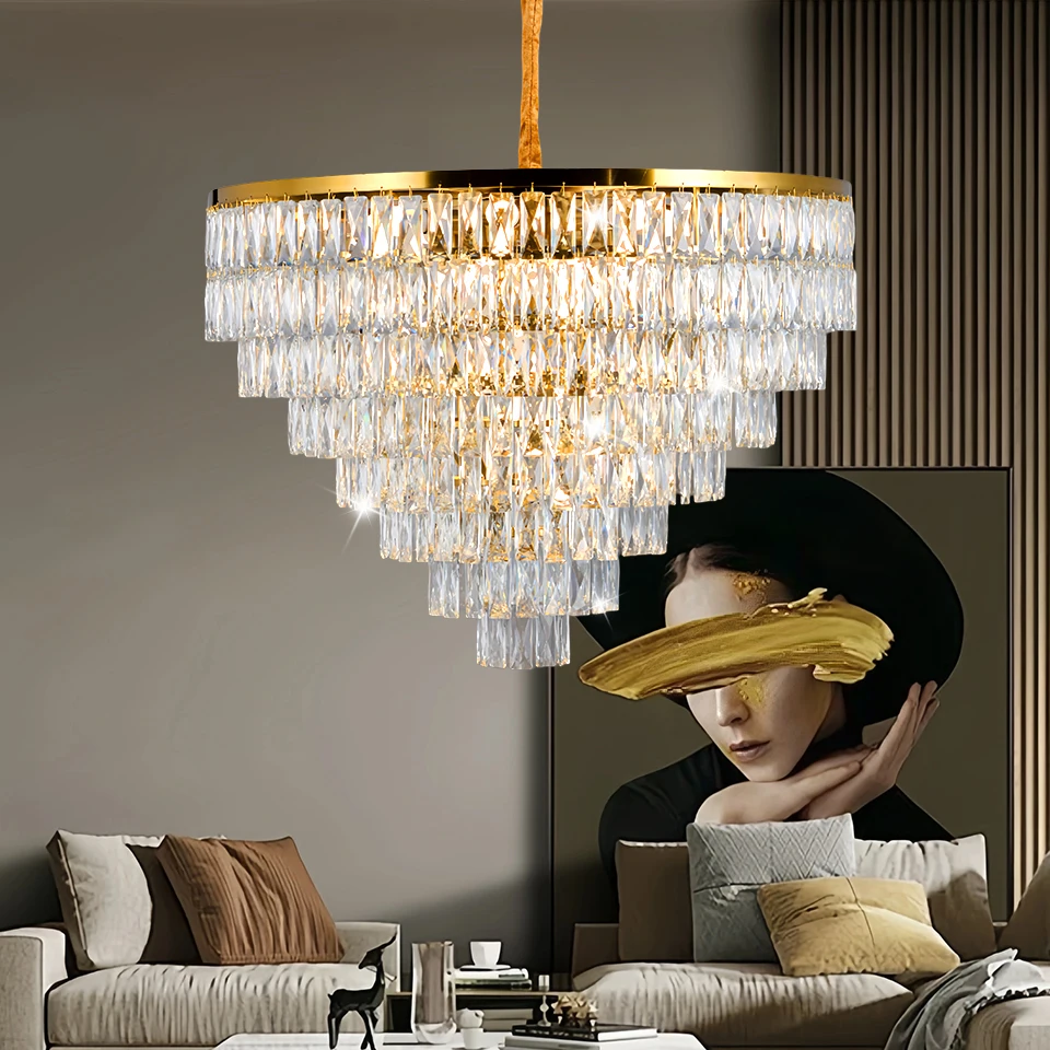 Nordischer Postmoderner Kristall-Kronleuchter Runde Hängelampe Luxuriöse Dekorative Deckenleuchte für Villa Restaurant Hotel Zuhause