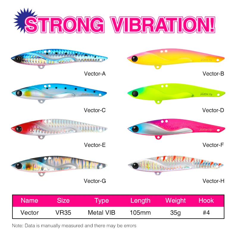 TSURINOYA VIB Metal Fishing Lure DW38-C Sinking Vibration Metal Hard Bait 105mm 35g Artificial Ice Jigging Wobblers Swimbait