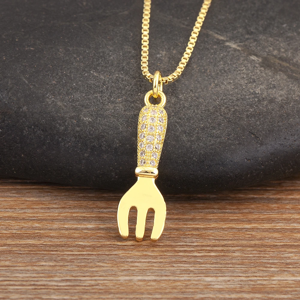 Nidin New Arrival Punk Style Copper Shiny Zircon Fork Shape Pendant Necklace For Women Girl Jewelry Accessories Creative Gifts image 6